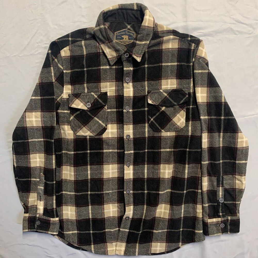 Freedom Foundry Men's Flannel Shirt Button Down Large Brown Beige Plaid Outdoor